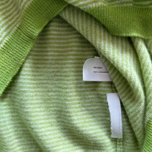Gap 100% Cashmere Lightweight Cardigan Sweater Apple Green and White Stripes EUC - Picture 11 of 11
